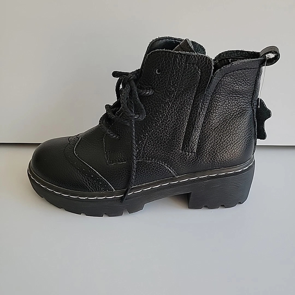 mZDL Black Leather Combat Boots Sz 5